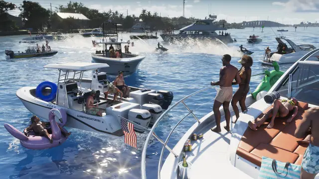 Boats and jet skis rafted together at a Leonida Keys sandbar party